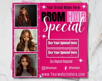 Prom Booking Flyer, Prom Szn Special Flyer, Prom Season Special Deal Flyer, Homecoming Flyer, MUA Lashes Hair Wigs Nails Flyer, Canva