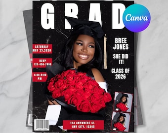 Grad Magazine Invite, Editable Digital Graduation Invitation, Senior Class of 2026 Magazine, Graduation Magazine Cover, Editable Canva