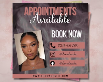 June Booking Flyer, Summer Booking Flyer, June Books Open, June Summer Hair Flyer, June Nails Flyer, June Template, Social Media Template
