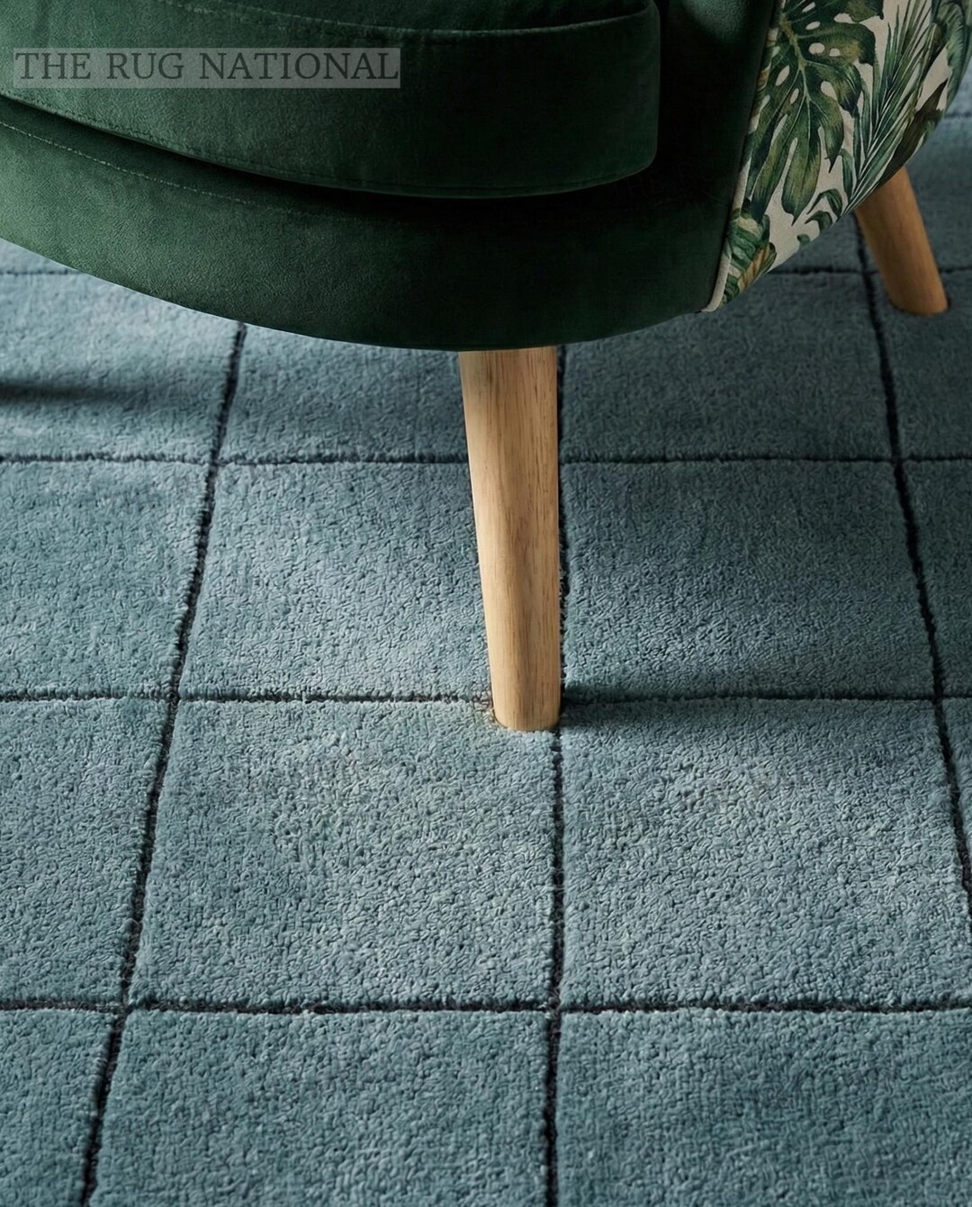 Hand Tufted Wool Grid Pattern Area Rug in Deep Teal Blue With Minimal ...