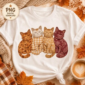 Cat Autumn T-Shirt PNG, Gift for Cat Lovers, Cute Cat Design for T-Shirts, Pillows, Bags, Mugs, Autumn Sublimation Cats