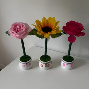 Flower Pens Sunflower or Pink Peonies in Decorated Pot Pen Stand Party Favor, Wedding, Shower, Gift for Mom, Secretary, Teacher, Office