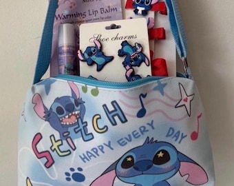 Pre-Filled Lilo & Stitch Themed Birthday Party Favor Cross Body Bag Filled with Lip Balm  Shoe Charms  Bows  Kids Tweens Teens