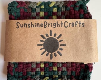 7” Artisan Burgundy Brown Willow Sage Pine and Brown Woven Loom 100% Cotton Handmade Potholders Trivets Hot-pads with Hanging Loops