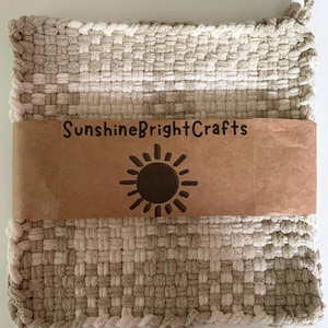 Set of 2 10” Artisan Beige and Natural Woven Loom Handmade 100% Cotton Potholder Trivet Hot-pad Table Protector with Hanging Loop