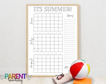 Printable Summer calendar, bucket list, summer countdown, summer activities, summer checklist, summer fun, fill it in