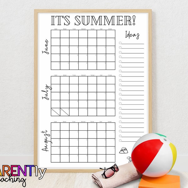 Printable Summer calendar, bucket list, summer countdown, summer activities, summer checklist, summer fun, fill it in