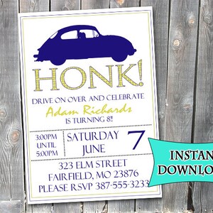 Vintage Car Birthday Invitation- Instant Download