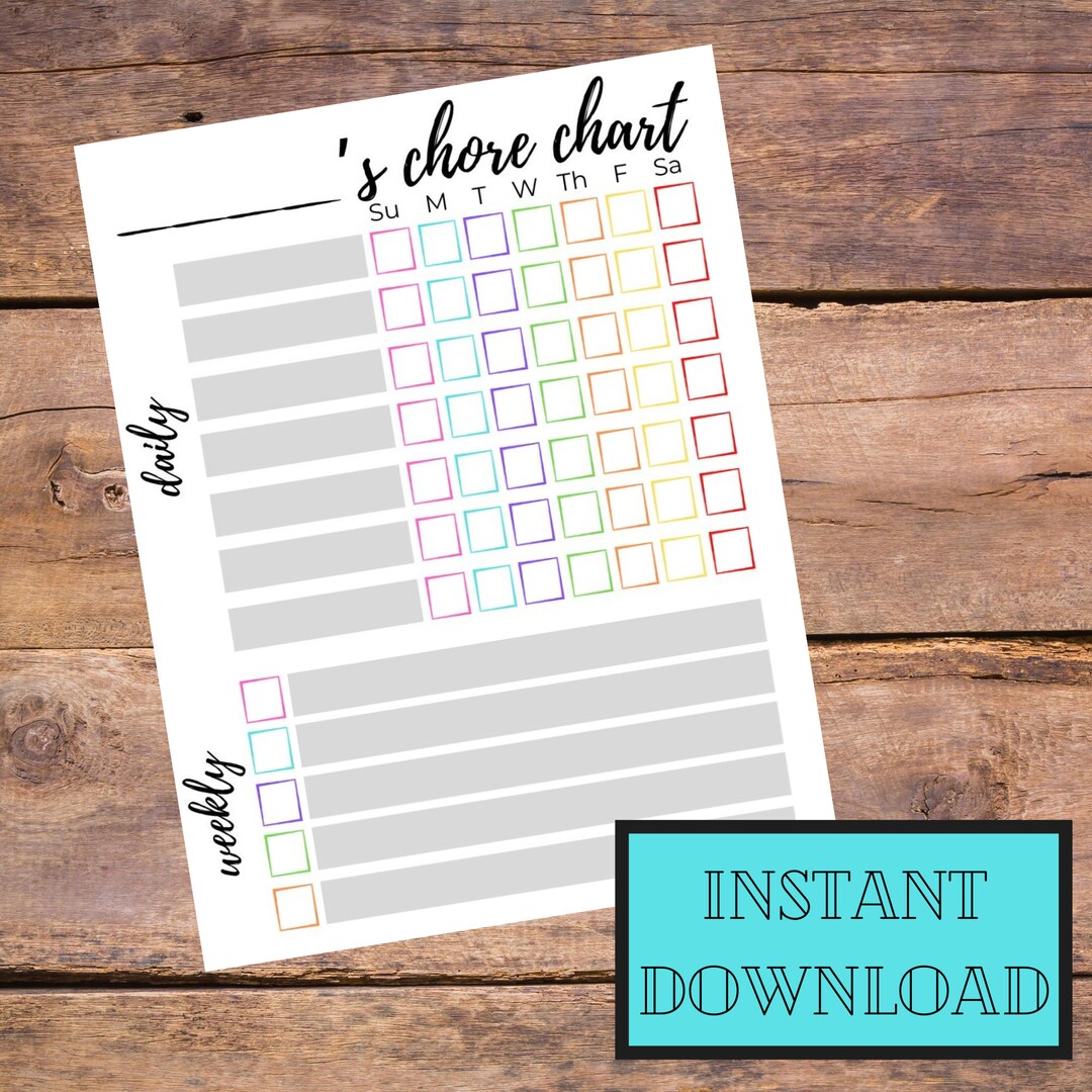Printable Chore Chart, Kids Chore Chart, Easy Chore Chart for Kids - Etsy