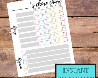 Printable Chore Chart, kids chore chart, easy chore chart for kids