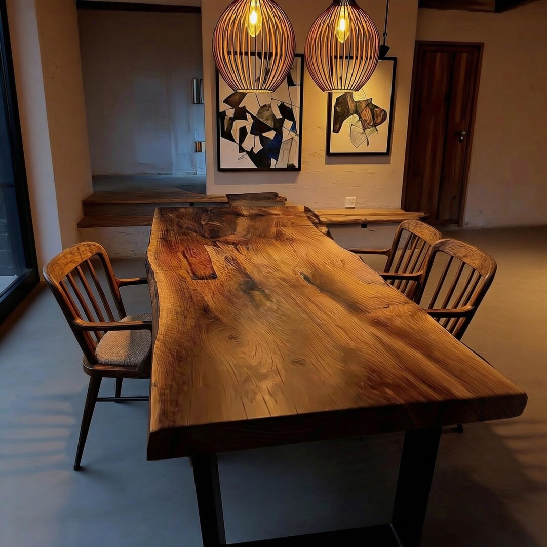 Solid Walnut Live Edge Dining Table – Custom Farmhouse Wood Furniture ...