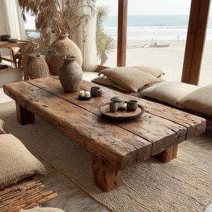 Solid Oak Farmhouse Coffee Table, Rustic Living Room Furniture