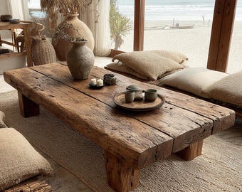 Solid Oak Farmhouse Coffee Table, Rustic Living Room Furniture