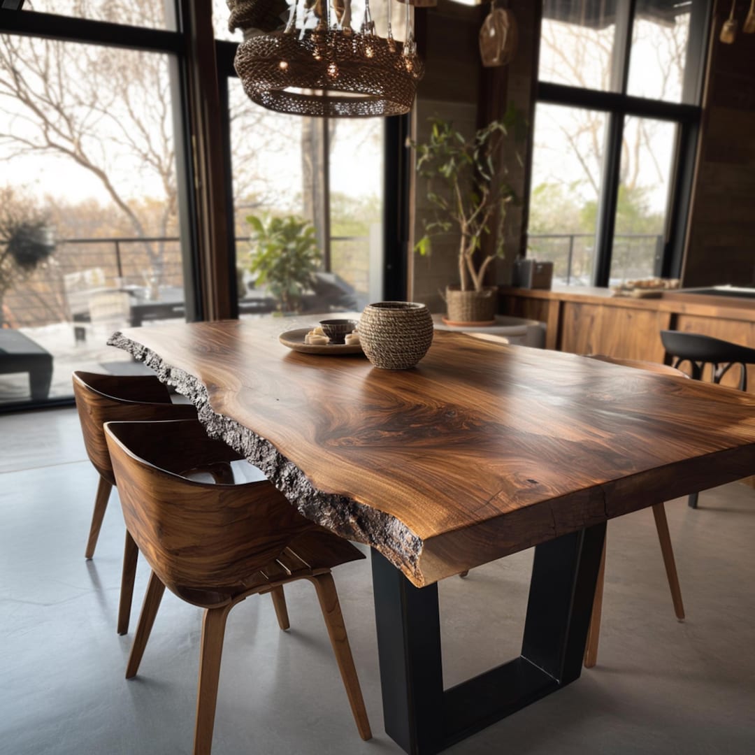Solid Walnut Live Edge Dining Table – Handcrafted Rustic Farmhouse ...