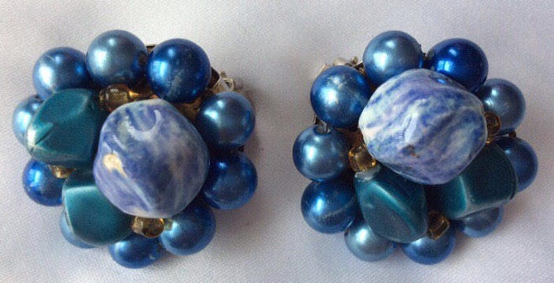 In perfect shape Vintage Something Blue Brida Wedding Birthday gifts JAPAN BEADED VINTAGE Earrings signed Japan Vintage Beautiful Earrings