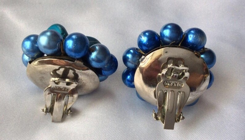 In perfect shape Vintage Something Blue Brida Wedding Birthday gifts JAPAN BEADED VINTAGE Earrings signed Japan Vintage Beautiful Earrings