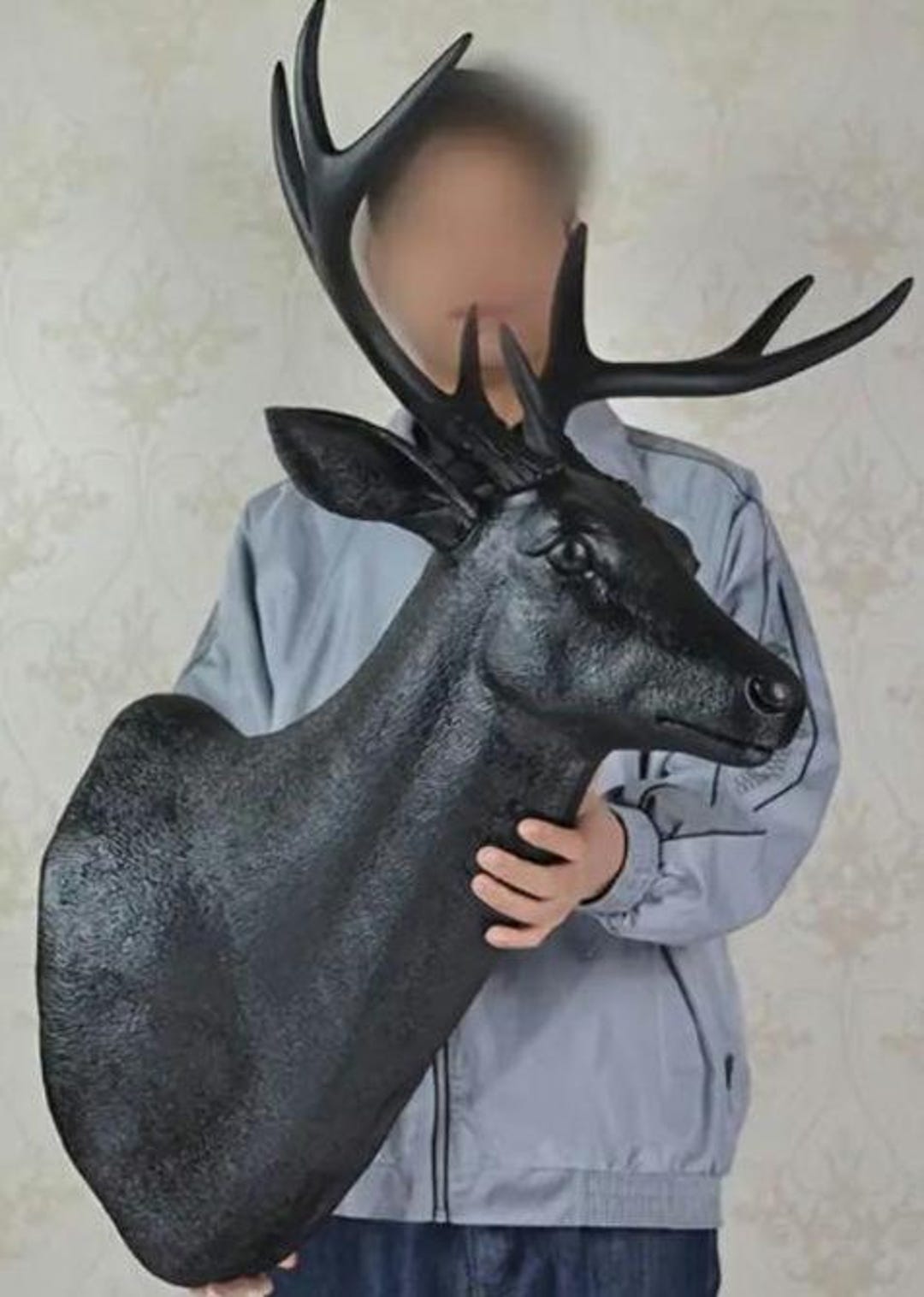 Large Black Resin Deer Head Wall Mount | Rustic Lodge Cabin Art ...