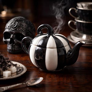 Black and White Pumpkin Teapot | Gothic Tea Pot | Halloween Teaware | Gothic Kitchen Decor