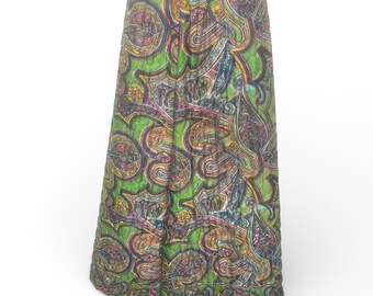 Vintage Prestige of Boston Quilted Maxi Skirt | Pastel Abstract Print Skirt | 80s 90s Spring Colors | Long Cottagecore Skirt | Size 14