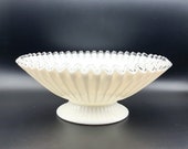 Vintage Large White Fenton Silvercrest Silver Crest Bowl Centerpiece with Pedestal Base and Ribbon Design Collectible Glass Home Decor