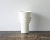 Vintage Art Deco Vitrock Milk Glass Vase, Fire King Vitrock Milk Glass Art Deco Vase