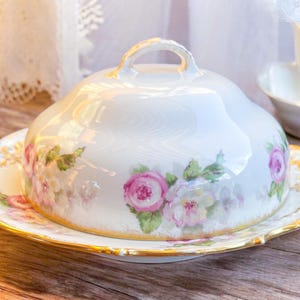 Antique Charles Field Haviland Limoges France 3 Piece Butter Dish with Pink Flowers T. Eaton Toronto Canada / Antique Dining & Serving