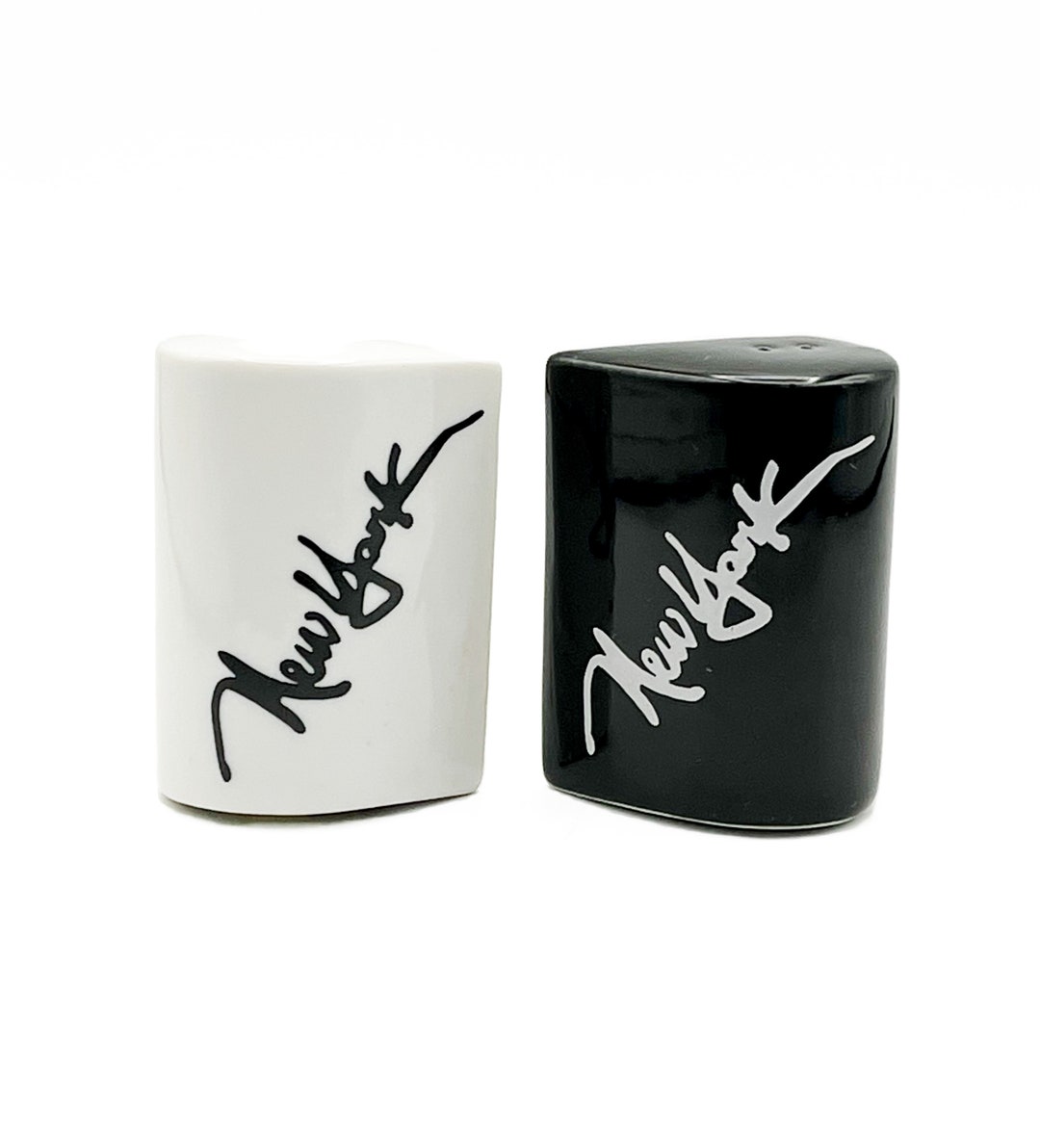 Vintage Salt and Pepper Shakers New York in Black and White / NY Heart Halves S & P Shakers