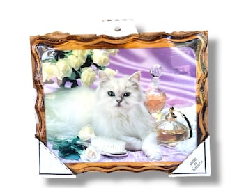 Vintage Persian Cat Wall Plaque: Lacquered Kitten with Perfume, Made in USA, NIB