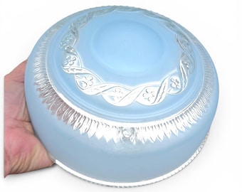 Pantalla de lámpara de techo vintage de cristal azul satinado / Globo de montaje empotrado – Guirnalda floral en relieve estilo Art Déco