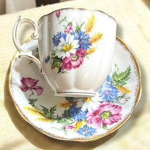 Vintage Royal Albert &quot;Harvest Bouquet&quot; Tea Cup Teacup and Saucer Set Bone China Made in England / Collectible / Springtime / Gift