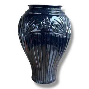 Vintage Anchor Hocking Cambridge Black Glass Vase / 16&quot; Tall Art Deco Style / Large Statement Vase / Elegant Floral Home Decor