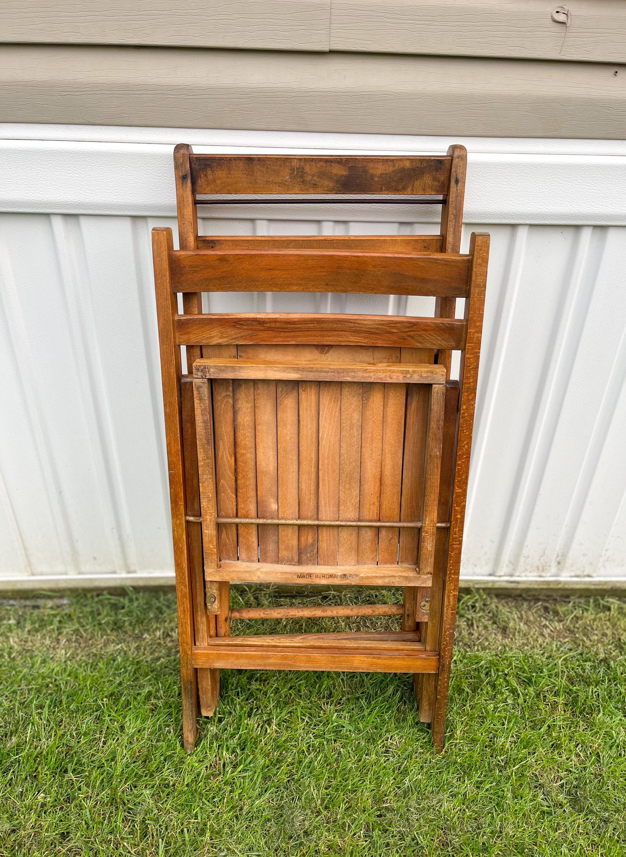 ヴィンテージ木製折りたたみ椅子（2脚セット）：素朴な農家風