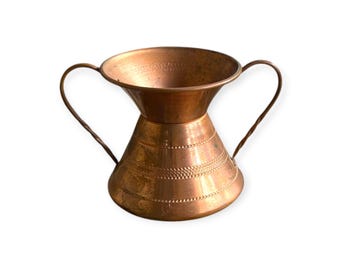 Vintage Hammered Copper Miniature Vase, Twin Handle Amphora Style, Hand Tooled Metal Vessel, Boho Rustic Decor