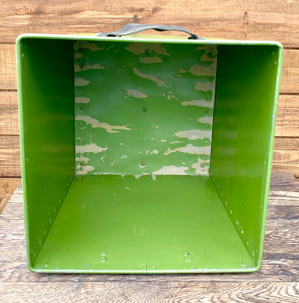 Vintage Army Green Utility Bin / Painted Green Metal Storage Etsy