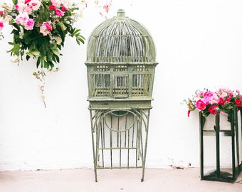Antique Shabby Chic Wooden Bird Cage with Metal Stand / Home Decor & Accents / Birdcage