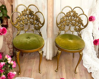 Vanity Bench Stool Gold Metal Hollywood Regency Etsy
