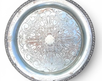 Bandeja de servir vintage de plata chapada de S.L. & G.H. Rogers / Plato redondo de plata ornamentado / Decoración victoriana barroca estilo cottagecore