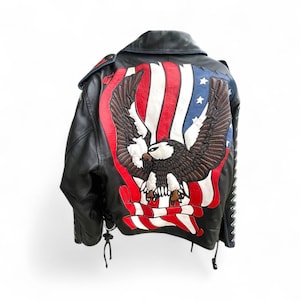 Vintage Vilanto Black Leather Motorcycle Jacket – Eagle & Southwestern Design – Men’s Medium