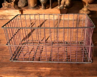 Vintage Metal Crate / Industrial Storage Crate / Metal Wire Basket Bin / Storage & Organization
