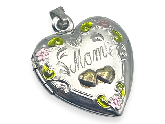Sterling Silver Heart Mom Locket Pendant / Gift f… - image 1