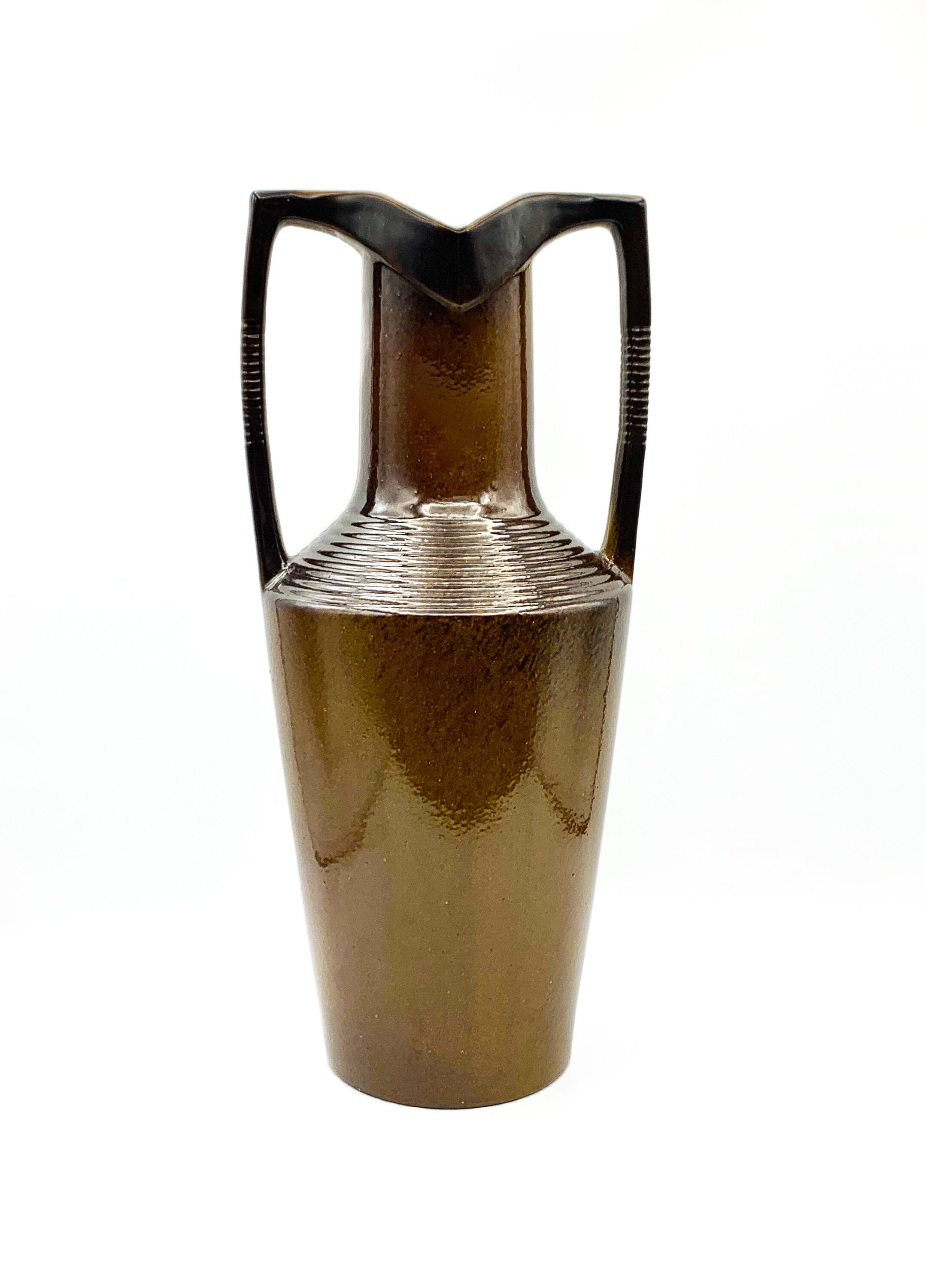 Vintage braun Keramik Amphore Vase mit Doppelgriffe 4688P Etsy