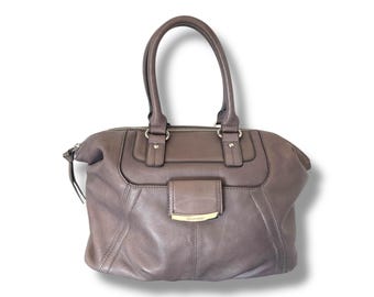 Vintage B. Makowsky-grijze leren tas: voering met dierenprint, zilveren hardware