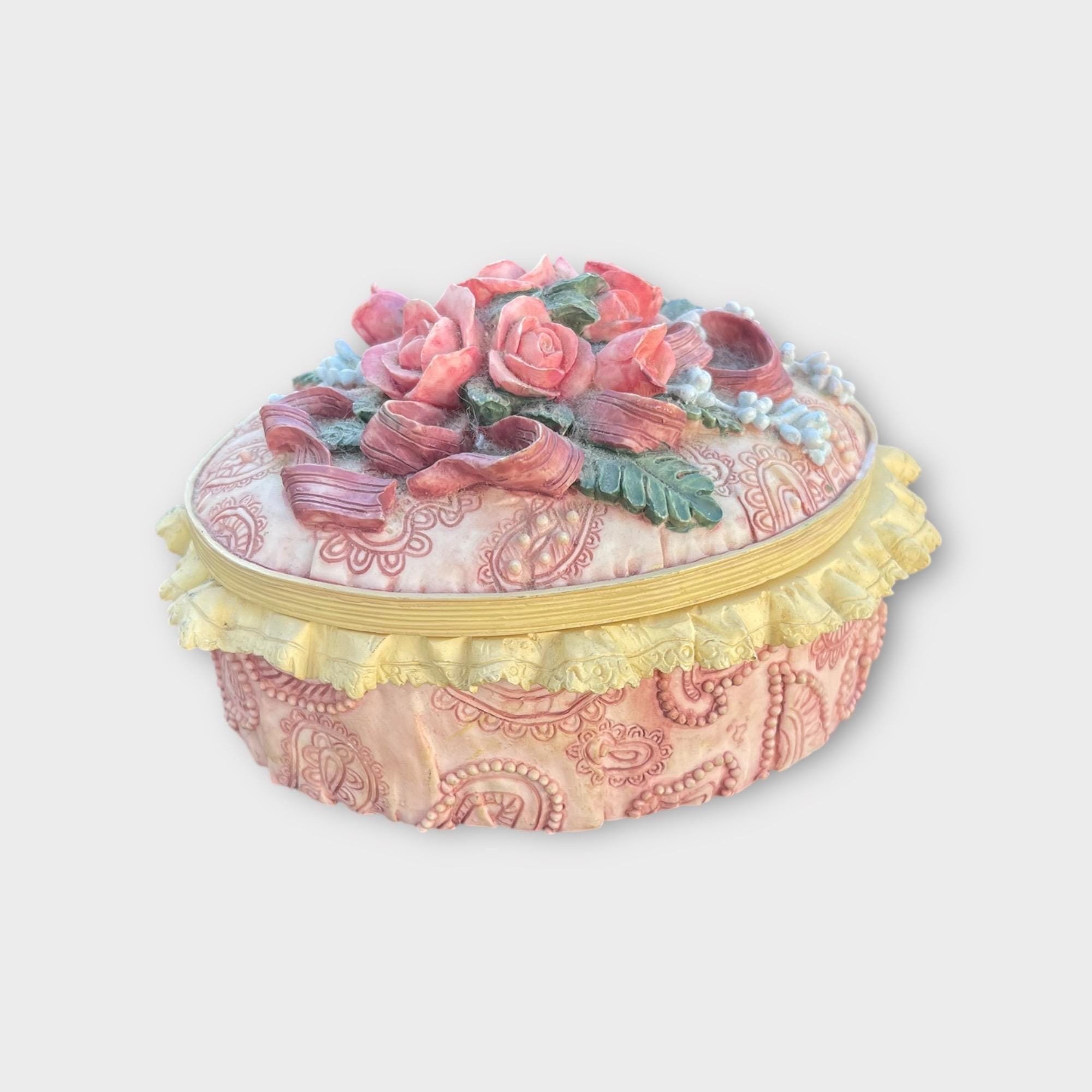 Vintage Floral Quilted Paisley Oval Music Trinket Box | San