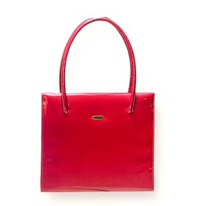 Bolso de mano vintage de charol rojo con asa superior de Lennox Bags con forro de satén negro / Bolsos, carteras y accesorios vintage
