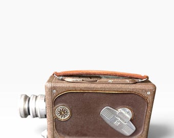 Vintage Bell & Howell Filmo Auto Load 8mm Movie Camera — Art Deco Leatherette Body with Exposure Dial, As-Is