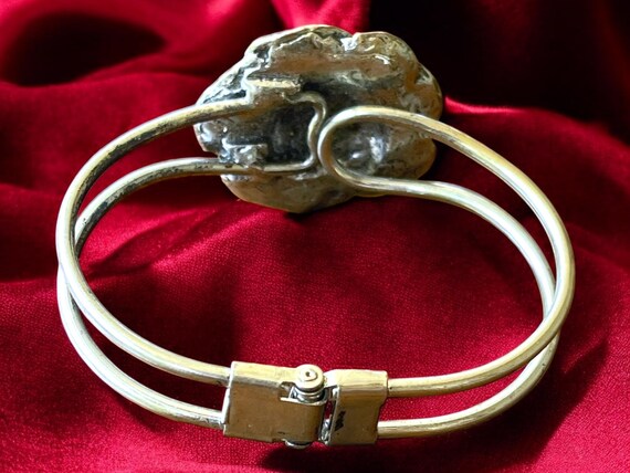 Vintage Silver Rose Cuff Bracelet: Brass-Toned Fl… - image 6