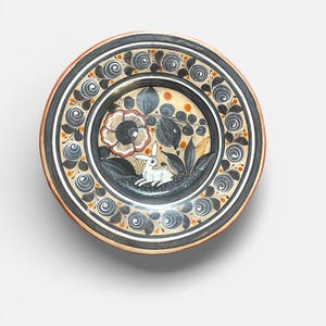 Vintage Tonala Mexico Hand Painted Clay Pottery Plate | Mexican Folk Art Wall Plate | Deer & Floral Design | 10" Collectible