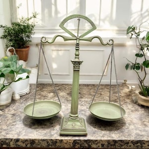 Vintage Sage Green Balance Scale: Neoclassical Farmhouse Decor