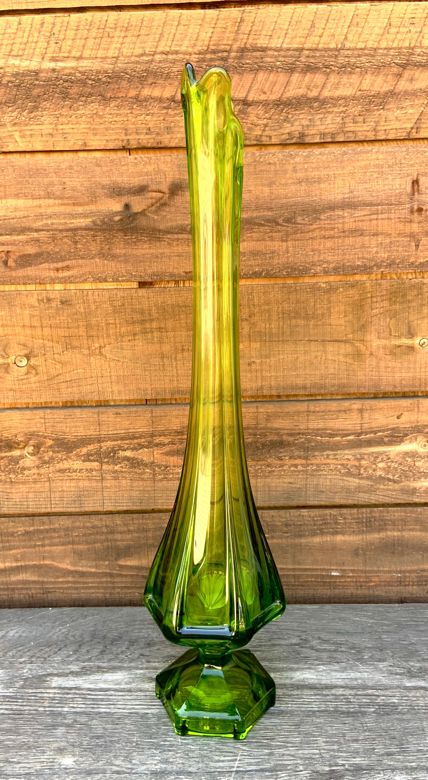 Vintage Viking Green Stretch Glass Vase with Hexagon Shaped Etsy