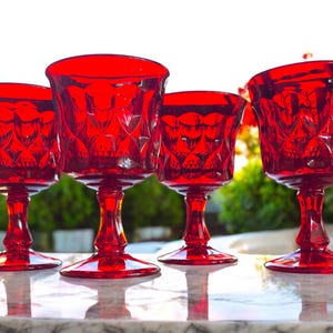 Set of 4 Vintage Noritake Perspective Ruby Red Wine Glasses – Made in Japan – Mid-Century Glassware – Collectible – 4 1/2 oz